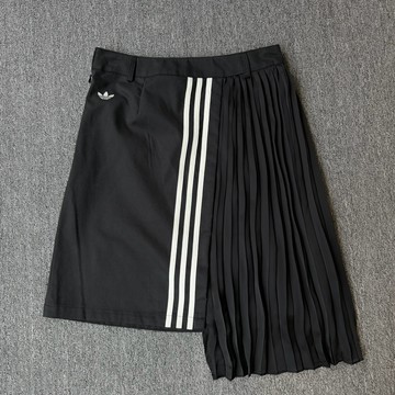 ADIDAS ORIGINALS PLEAT 不對稱 黑色 百褶長裙 網紗拼接 裙子 三葉草 LF2339