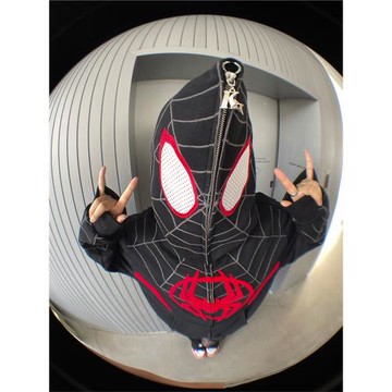 KAKAZZY街頭ins字母蜘蛛俠邁爾斯開衫連帽衛衣潮牌oversize外套