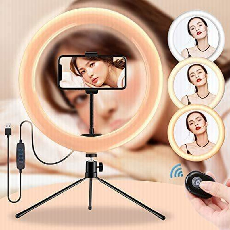 10インチ LEDリングライト 三脚スタント LEDリングライト 10インチ 3色