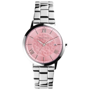 Relax Time 生命之花 花窗格紋時尚手錶 粉x銀-女錶(RT-111-1)36mm