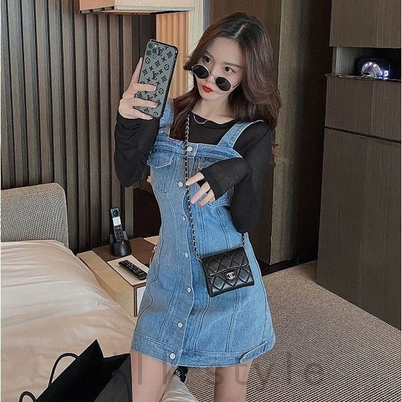 デニムワンピース韓国オーバーオールサロペットストリート原宿系ショート丈かわいいアメカジつなぎノースリーブレディース 通販 Lineポイント最大0 5 Get Lineショッピング