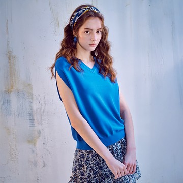 V領蓋袖箱型針織上衣