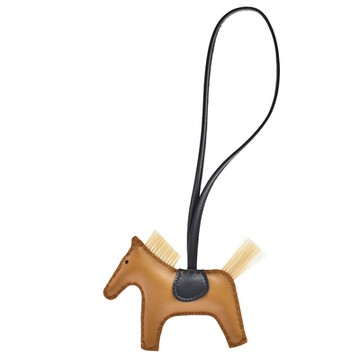 HERMES 愛馬仕 RODEO MM 馬兒造型拼色小羊皮馬毛鑰匙圈/吊飾(迷你-棕/黑色)