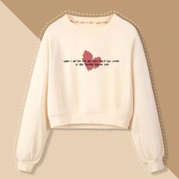 米白色圓領短款衛衣女150小個子秋冬加絨2025年新款初中學生上衣