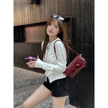 晗凝閣羊毛開衫針織外套女簡約基礎款長袖圓領韓系混紡外搭上衣