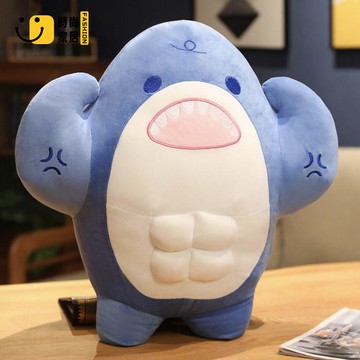 【時尚家居】 可愛創意搞怪肌肉鯊魚玩偶 生日禮物送男生 網紅抱枕抱枕學生宿舍