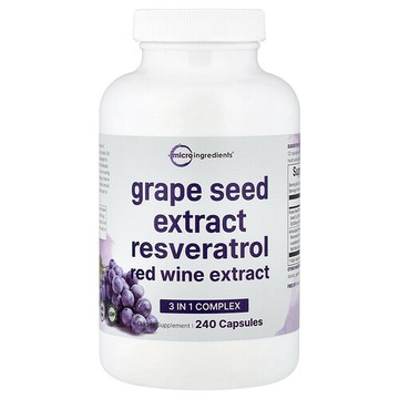Micro Ingredients, 葡萄籽提取物、白藜蘆醇、紅酒提取物，240 粒膠囊