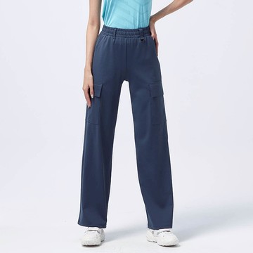 不可退換 /高彈飛梭工裝寬褲-藍雁