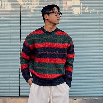 正韓Unisex 柔軟安哥拉羊毛圈條紋針織上衣 3色 YUPPIE 預購商品 1230