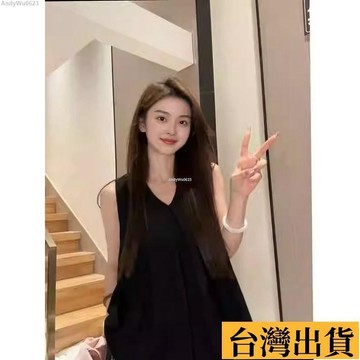 🌈台倉出庫🌈 無袖上衣 西裝背心 法式襯衫 女上衣 慵懶風簡約 黑色吊帶背心女夏季新款法式鬆弛減齡百搭 時尚上衣