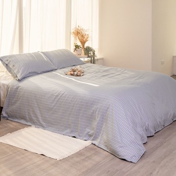 【TRUESTUFF丹麥有機棉】靜謐生活 平單被單組 丹麥原裝進口（藍／米）