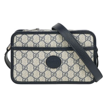 GUCCI Interlocking G 塗層帆布拉鍊迷你斜背包(米色/黑藍色) 658572 K9GSN 4075