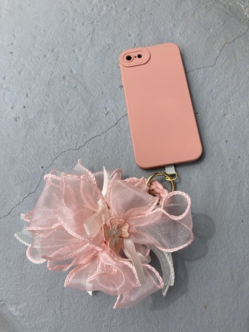 粉色 櫻花 花型  3way 手機掛繩 髮圈 頭飾 匙扣 手腕花 手工