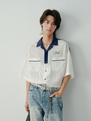 盛夏晚風 肌理感亨利領短袖T恤