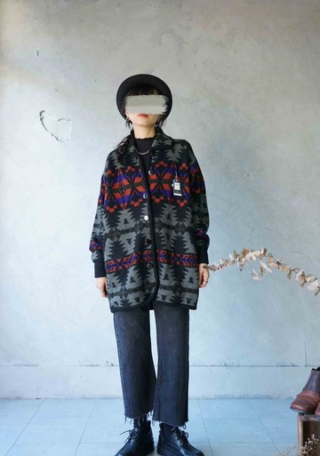 尋寶古著-全新品outdoor民族風幾何提花oversize針織外套