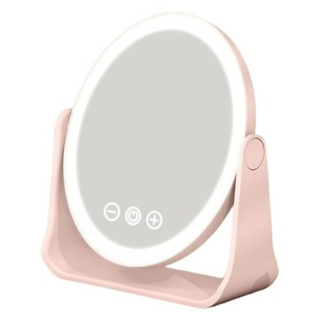 Couselect 橢圓型LED翻轉化妝鏡 帶燈補光梳妝鏡 桌面折疊鏡 充電款  粉色