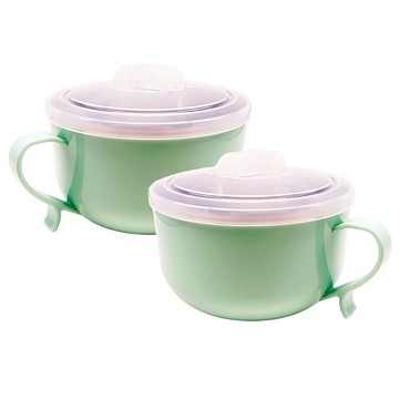 BUBUCook SUS304不鏽鋼禮盒 臺灣製 900ml 2入組 隔熱防燙 保鮮便攜  綠色 + 透明色  隔熱餐碗  6盒