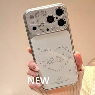 ins閃粉白色愛心木馬適用iphone17promax 手機殼16 15 14 13 保護套 蘋果保護殼 當季新款