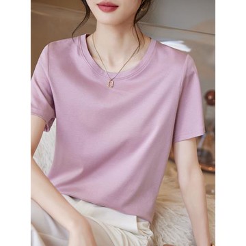 桑蠶絲高端短袖t恤女2025新款純色絲光棉寬松半袖體恤衫上衣夏季