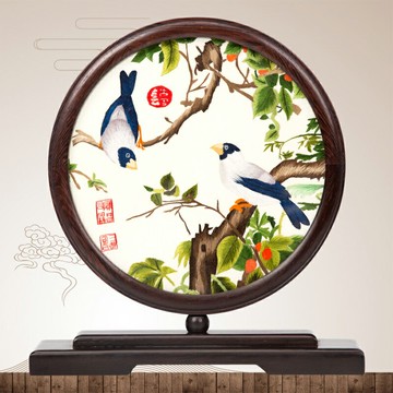 中國風蘇繡雙面刺繡擺件特色手工藝品真絲繡花家居裝飾出國送老外