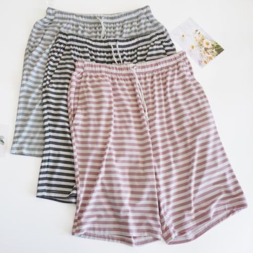 莫代爾條紋短褲女夏季薄款可外穿寬松大碼五分褲睡褲家居褲大褲衩