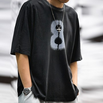 馬登工裝 美式8字拔染印花T恤復古oversize純棉數碼字母短袖男夏