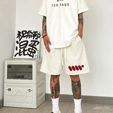 【臺灣出貨】潮牌花灰色短褲男款美式高街休閒百搭夏季寬鬆韓版重磅五分褲百搭