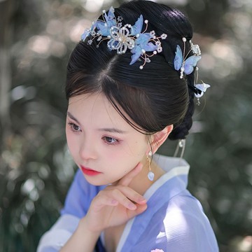 🔥品質保障🔥古風髮夾僊氣絹紗蝴蝶頂夾僊氣古裝髮飾演出夾子頭花配飾漢服頭飾