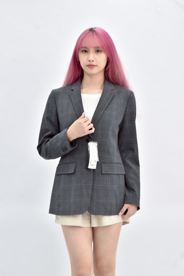 (S) uniqlo 西裝長袖格紋灰色外套