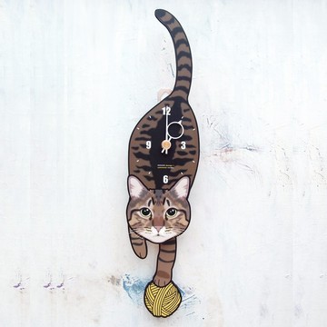 C-74 布朗虎斑貓 - 動物造型鐘擺鐘