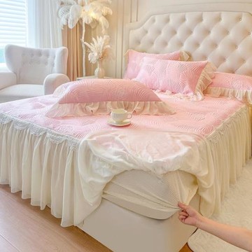 2025新款床笠款床裙豆豆席涼席席子可機洗可折疊軟席子床裙款3件