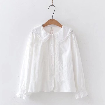 甜美娃娃領襯衫女春秋新款設計感小眾洋氣減齡疊穿長袖內搭白襯衣