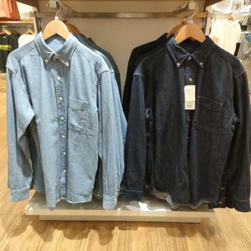 史野U家男裝秋季牛仔條紋襯衫外套水洗長袖工裝襯衣466413/460979