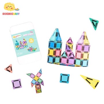 ScienceBaby - 雪鑽磁力片｜糖果小磁片42片｜附收納小鐵盒｜2歲+