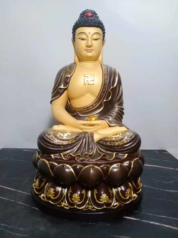 純銅彩繪西方三圣佛像純銅萬佛坐蓮花釋迦摩尼佛像客廳家居供奉