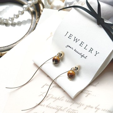 勇氣和財富象徵 虎眼石14K包金耳環