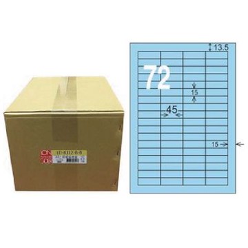 【龍德】LONGDER 三用電腦標籤 A4 72格 15*45mm淺藍1000張/箱 LD-8112-B-B(適用雷射、噴墨、影印)