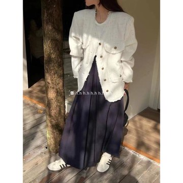 h.h黑色亮片V領小香風外套女法式名媛風編織粗花呢氣質短開衫上衣