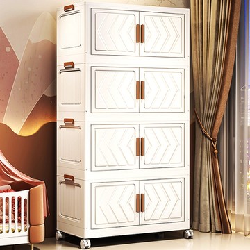 Mr.box 40面寬摺疊雙開門四層收納櫃-附滑輪-純白款