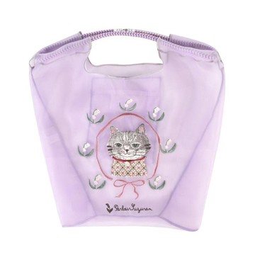 Kusuguru Japan 傘繩購物包 緹花繩手柄刺繡網紗提包 -紫色