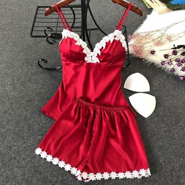 睡衣女夏吊帶短褲兩件套裝薄款甜美可愛家居服性感冰絲睡衣女夏天