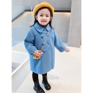 女.童雙排扣毛呢外套2024秋冬新款兒1童加厚上衣女寶寶韓版大衣潮
