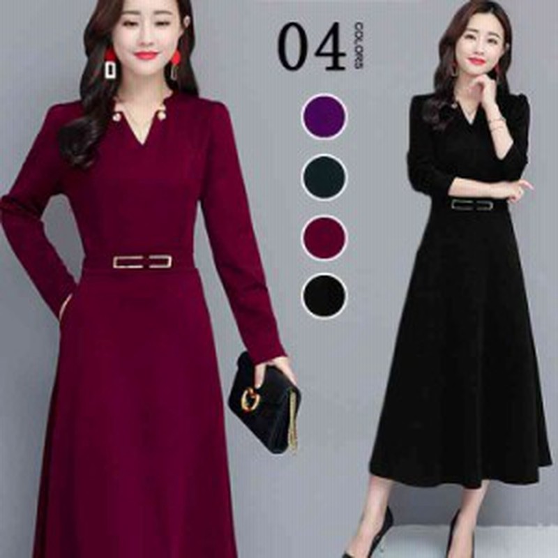 ワンピース レディース 秋 ロングワンピース 長袖 Aライン Vネック フォーマルワンピース キレイめ 大きいサイズ ワンピ 通 通販 Lineポイント最大1 0 Get Lineショッピング