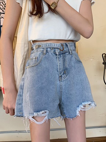 直筒闊腿褲毛邊牛仔褲女夏季年新款韓版高腰顯瘦百搭休閑短褲