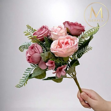 以後都走花路吧🌷快速出貨【Floral M】英倫復古玫瑰花束莫蘭粉仿真花花材（1入組）