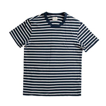 浮生出品32支雙紗強捻新疆棉藍白條紋色織男短袖海魂衫阿美咔嘰夏