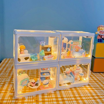 【隔日達】帶燈展示盒 公仔展示盒 公仔收納盒 手辦收納盒 泡泡瑪特 盲盒收納盒 盒玩扭蛋展示盒 透明展示盒 公仔盒