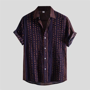 Men Slim Fit Short Sleeve Lapel Button Down Shirt男修身襯衫