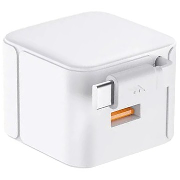 黑科技 自帶線豆腐頭 PD20W充電器/充電頭/快充充電器 自帶伸縮數據線  白色  1個