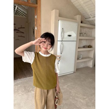 柒集夏季新品童裝中大兒童天絲亞麻無袖上衣女男童針織背心日系薄